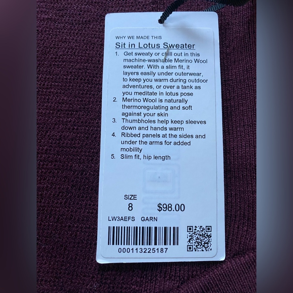 Lululemon Sit in Lotus Sweater Merino Wool Knit Stretch Womens 8 Red Maroon NWT - Picture 4 of 10